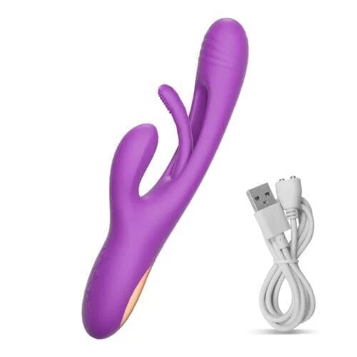 3 in 1 Finger Patting G-spot Rabbit Clitoral Stimulator Flapping Dildo Vibrator Purple QS-101