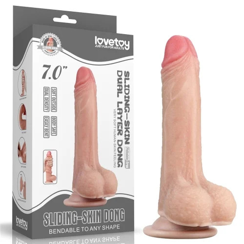 7 inch Sliding Skin Dual Layer Flesh Colour Dildo - 626