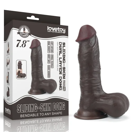 7.8 inch Sliding Skin Dual Layer Brown Colour Dildo - 628