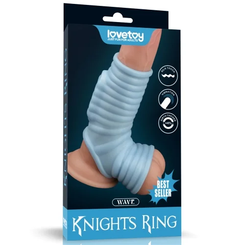 Vibrating Wave Knights Ring with Scrotum Sleeve (Blue) KR1