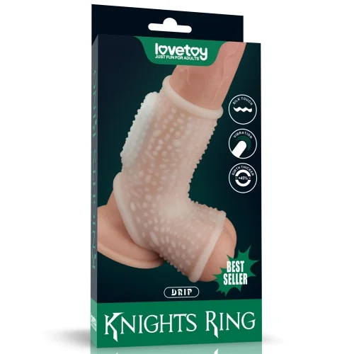 Vibrating Drip Knights Ring with Scrotum Sleeve (White) KR3