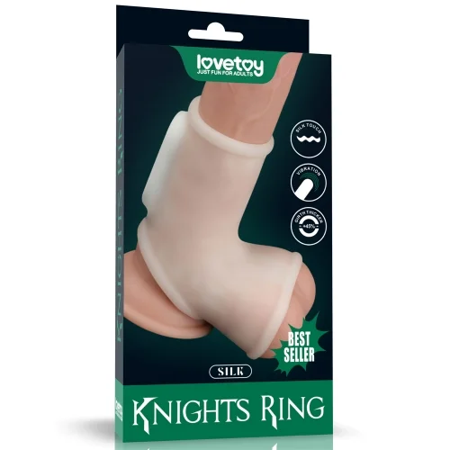 Vibrating Silk Knights Ring with Scrotum Sleeve (White) KR5
