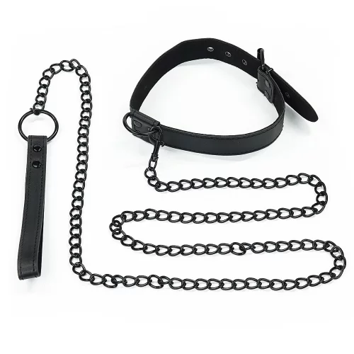 Bondage Fetish Black Matt Collar With Leash LV761