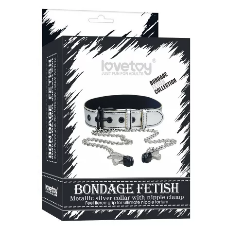 Bondage Fetish Metallic Silver Collar With Nipple Clamp LV762