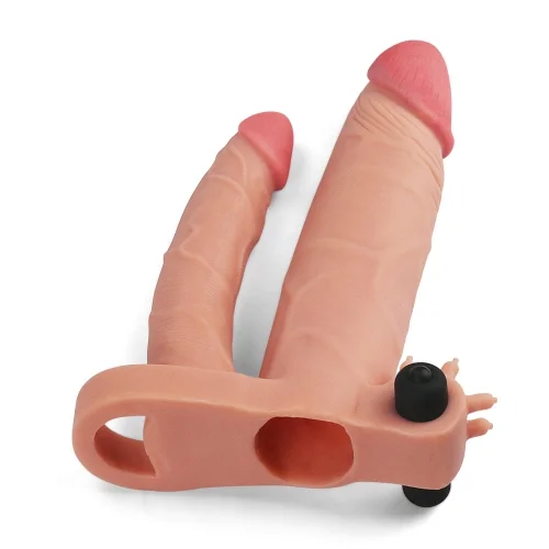Add 1" Pleasure X Tender Vibrating Double Penis Sleeve PXT1