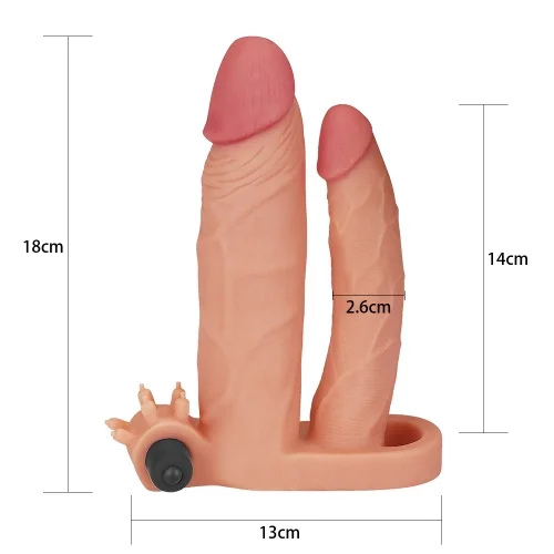 Add 1" Pleasure X Tender Vibrating Double Penis Sleeve PXT1