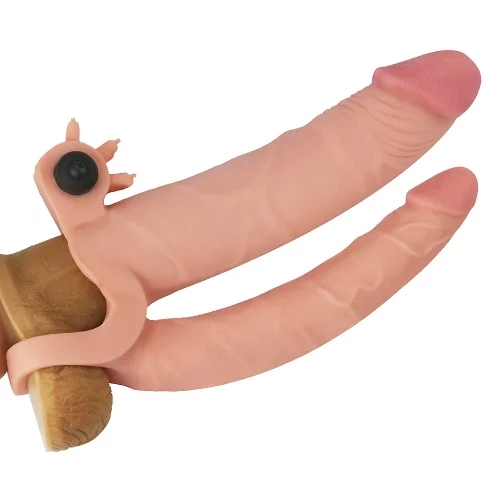 Add 1" Pleasure X Tender Vibrating Double Penis Sleeve PXT1