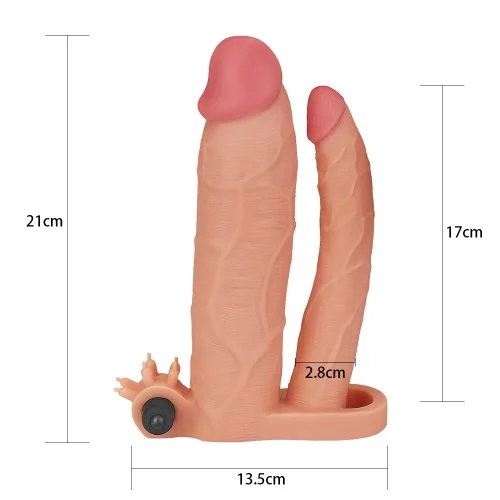 Add 3" Pleasure X Tender Vibrating Double Penis Sleeve PXT3