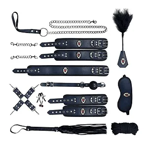 Police Faux Leather Furry 11 Piece Bondage Set DP328