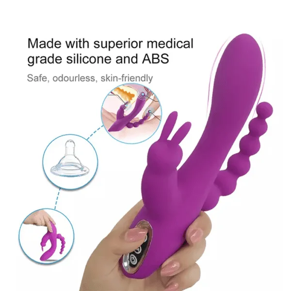 Purple 3 in 1 Rabbit Vibrator with Anal Beads DP349
