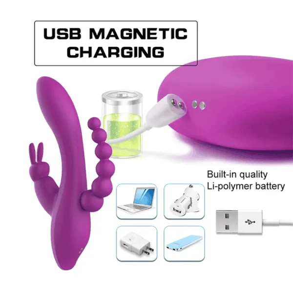 Purple 3 in 1 Rabbit Vibrator with Anal Beads DP349