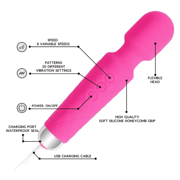 Vibrating Massage Wand Multi Speed USB Rechargeable DP142