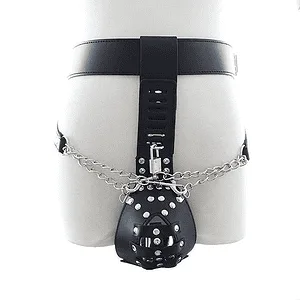 Mens Faux Leather Chastity Belt with Padlock and Key DP180