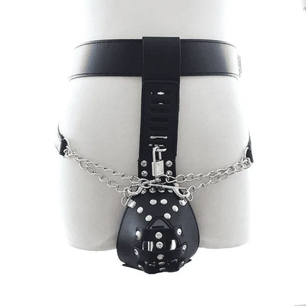 Mens Faux Leather Chastity Belt with Padlock and Key DP180
