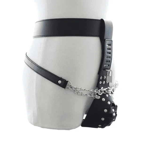 Mens Faux Leather Chastity Belt with Padlock and Key DP180