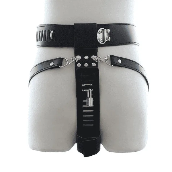 Mens Faux Leather Chastity Belt with Padlock and Key DP180