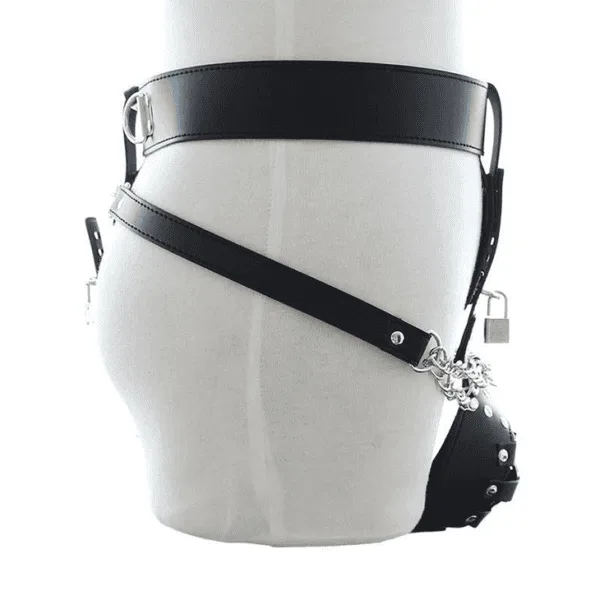 Mens Faux Leather Chastity Belt with Padlock and Key DP180