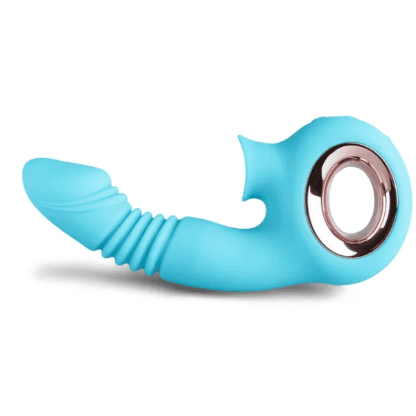 Cyan Colour 12-Speed Rechargeable Silicone Thrusting & Sucking Vibrator MY-2209